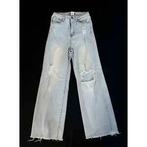 Vibe & Rant Wide Leg Distressed Jeans Light Wash Frayed Hem Size 5 W27 CN6769